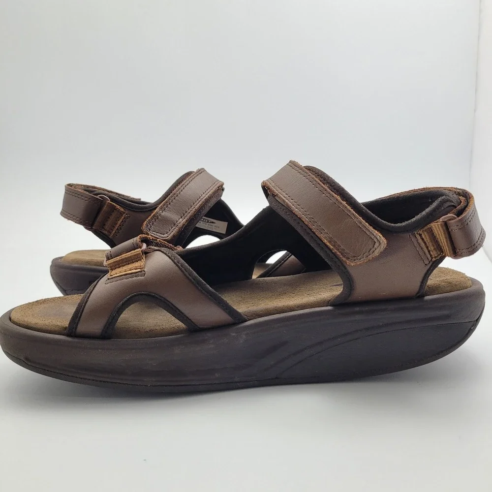 MBT Kisumu 3S Men's Sandals 8-8.5 Brown Leather Rocker Sole Orthopedic Walking